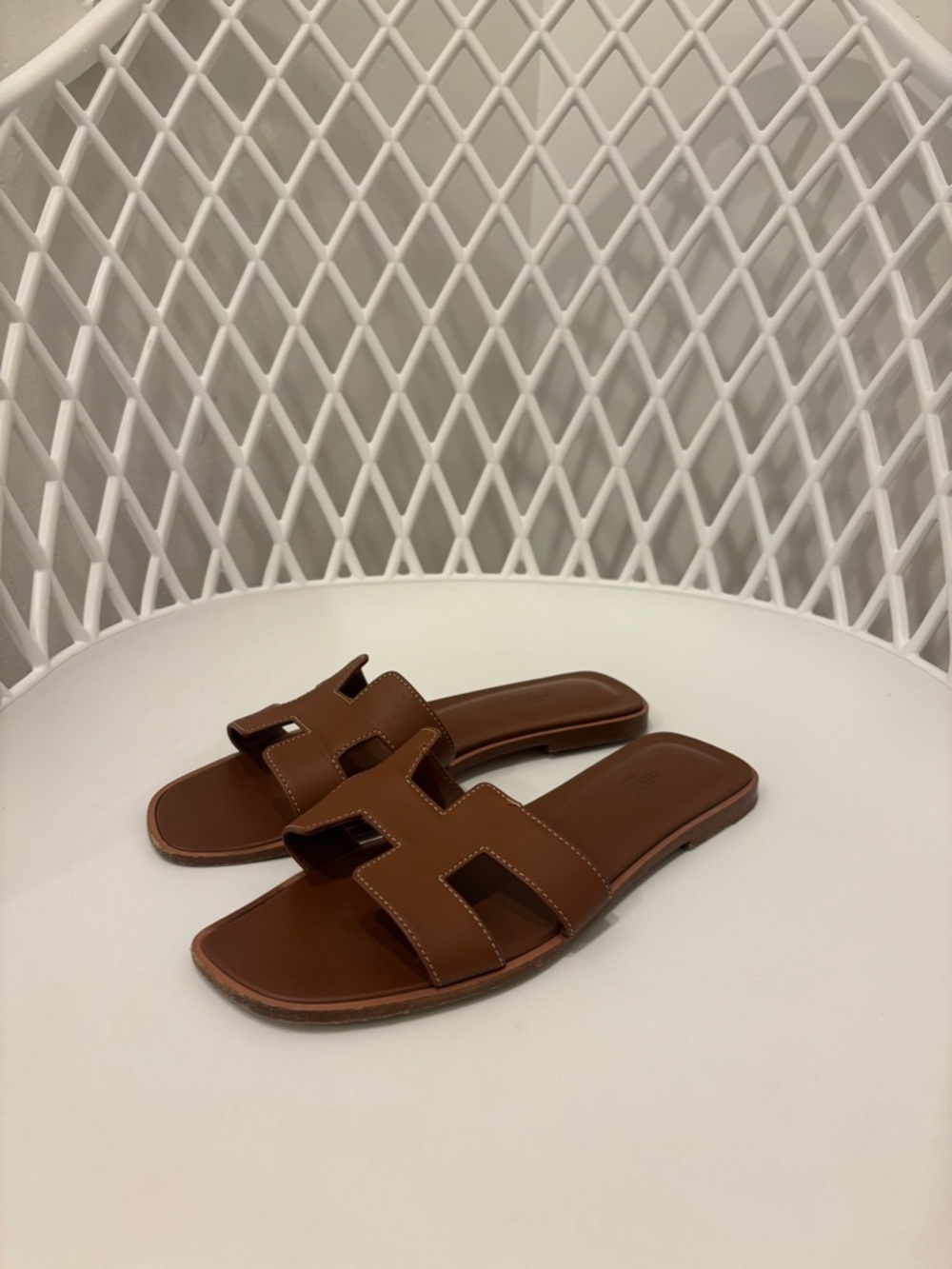 Hermes Women's Brown Leather Slide Sandals